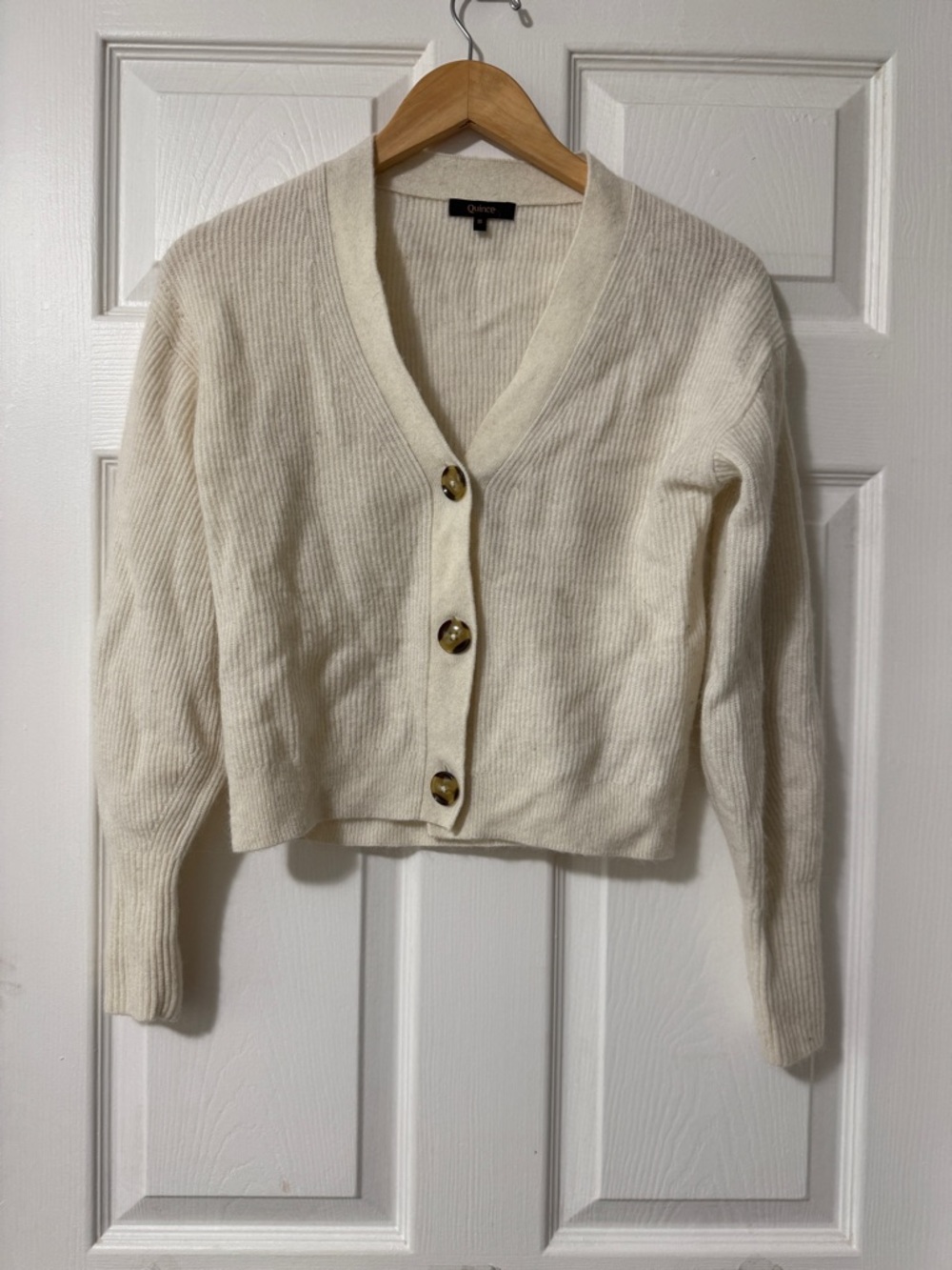 Quince Baby Alpaca Wool Cropped Cardigan Ivory Small